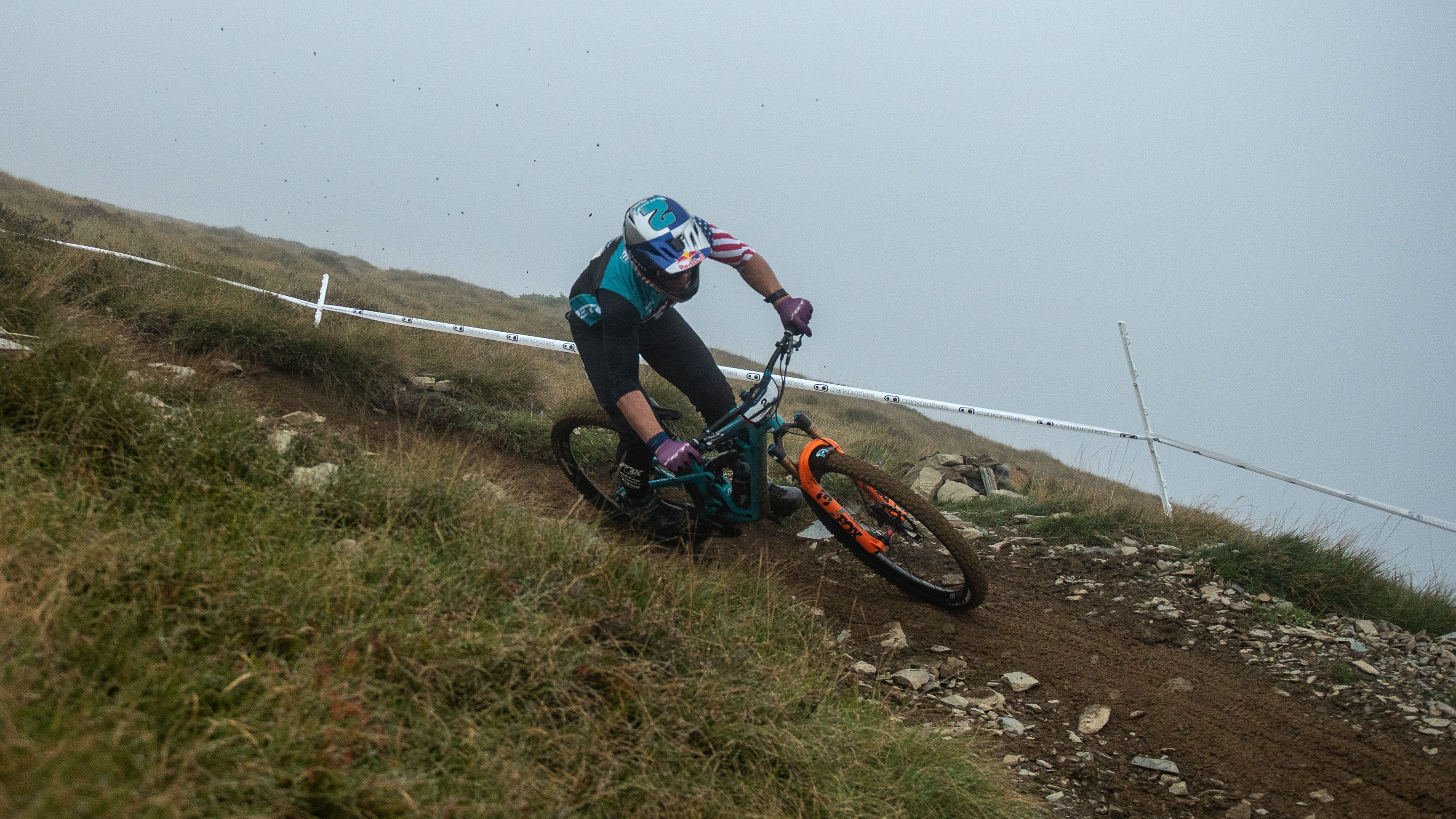 Yeti SB160 Mountain Bike being races at Innerleithen