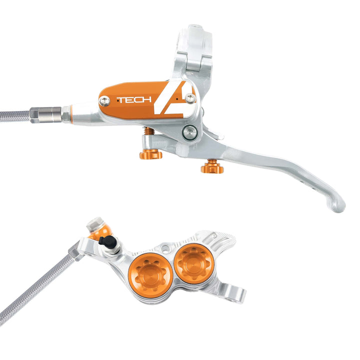 Hope Tech 4 Silver Orange T4 V4 Braided Disc Brake
