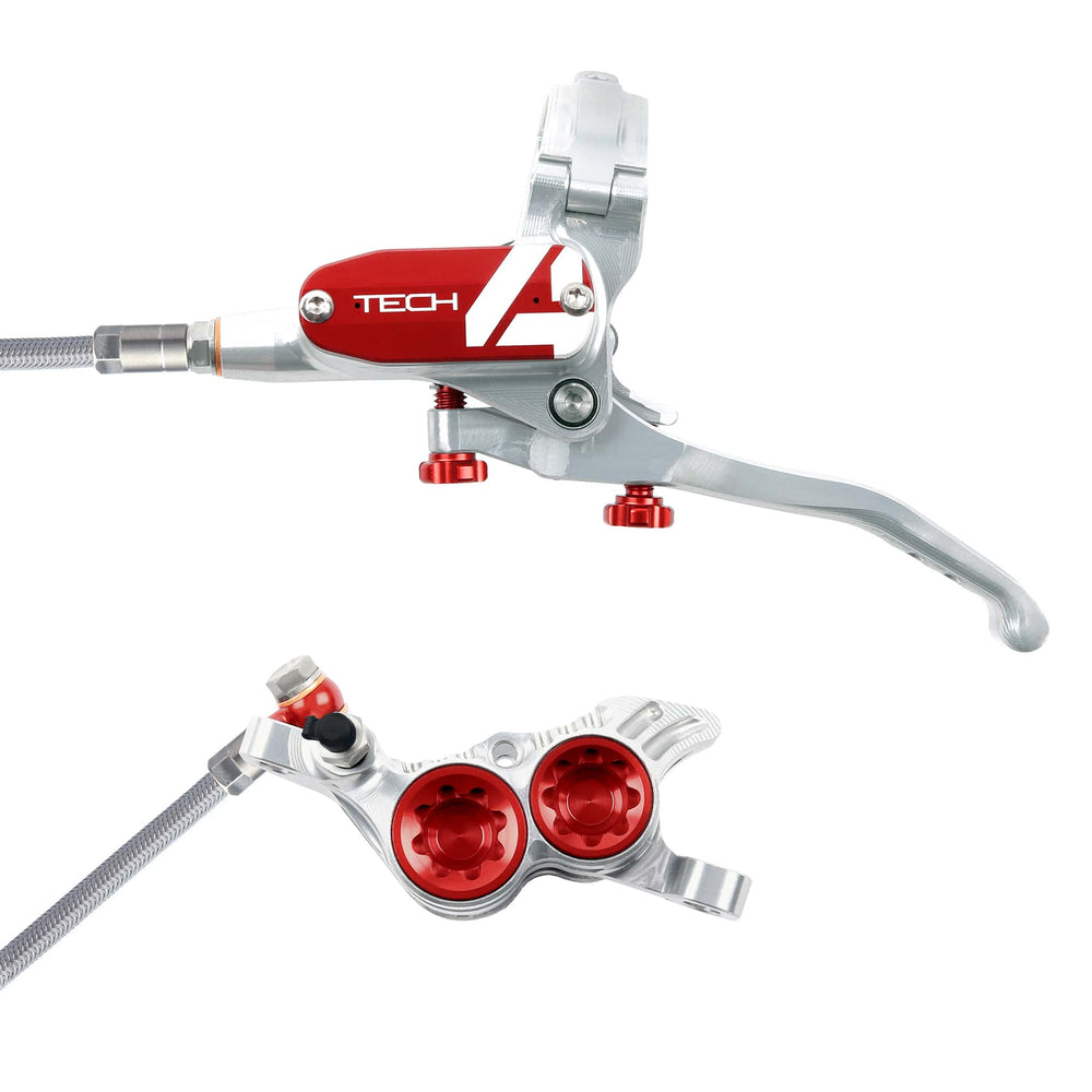 Hope Tech 4 Silver Red T4 V4 Braided Disc Brake