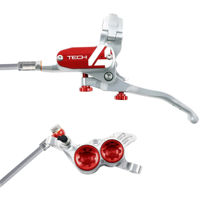 Hope Tech 4 Silver Red T4 V4 Braided Disc Brake
