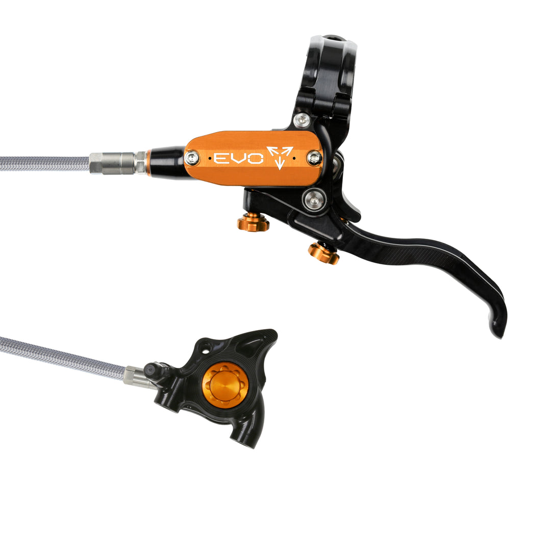 Hope Tech EVO X2 Flat Mount Mountain Bike Brakes Braided Hose Left Hand Lever Black/Orange
