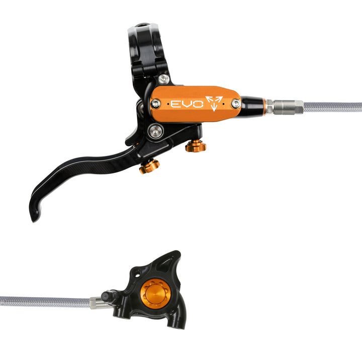 Hope Tech EVO X2 Flat Mount Mountain Bike Brakes Braided Hose Right Hand Lever Black/Orange