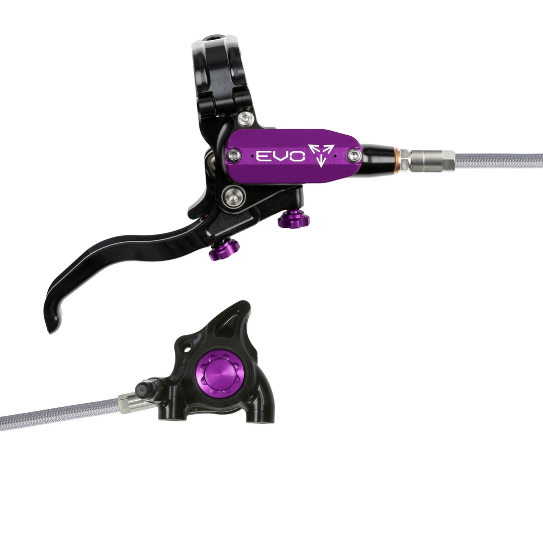 Hope Tech EVO X2 Flat Mount Mountain Bike Brakes Braided Hose Right Hand Lever Black/Purple