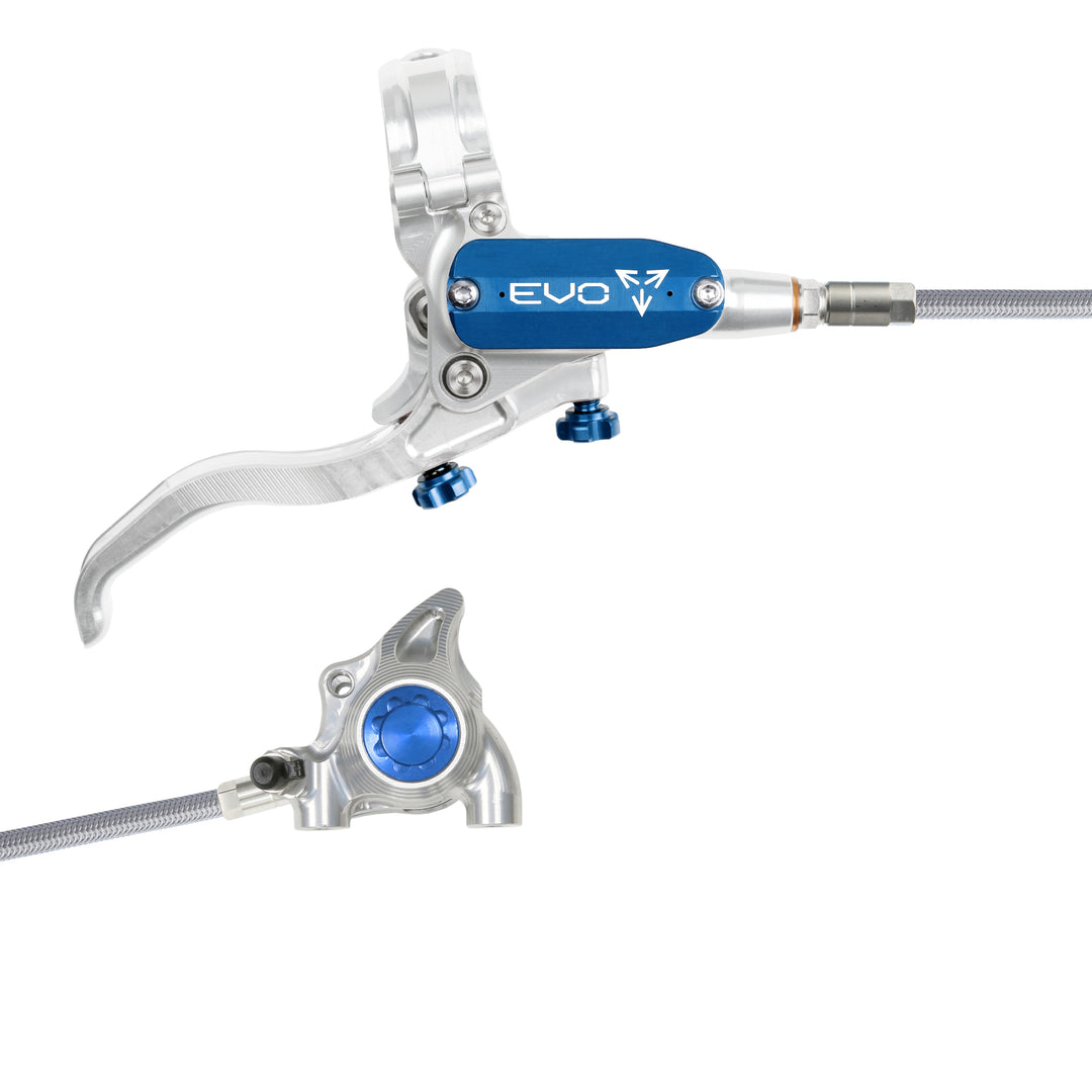 Hope Tech EVO X2 Flat Mount Mountain Bike Brakes Braided Hose Right Hand Lever Silver/Blue