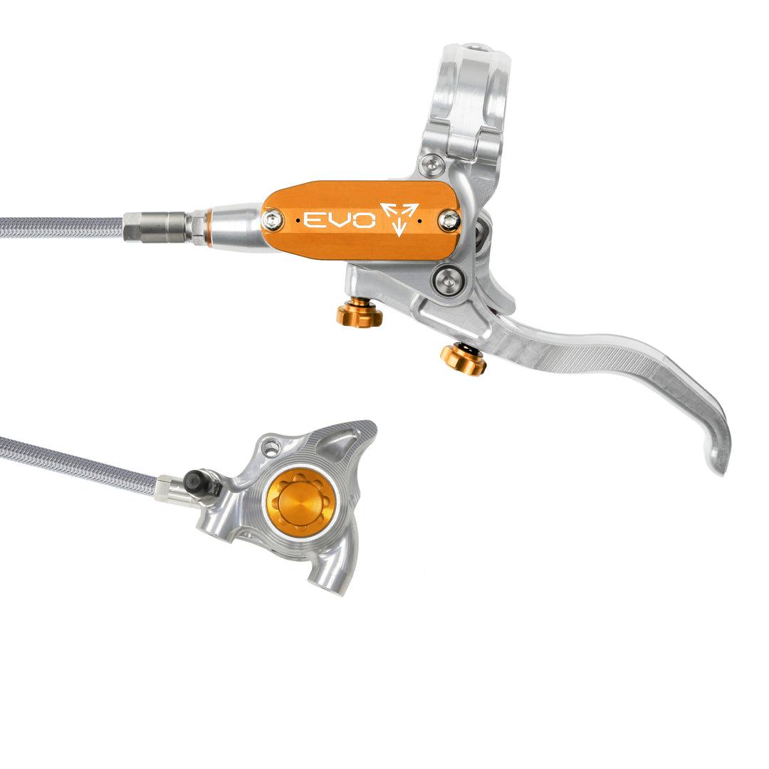 Hope Tech EVO X2 Flat Mount Mountain Bike Brakes Braided Hose Left Hand Lever Silver/Orange