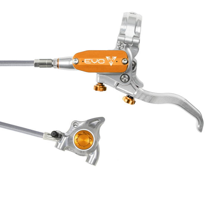 Hope Tech EVO X2 Flat Mount Mountain Bike Brakes Braided Hose Left Hand Lever Silver/Orange