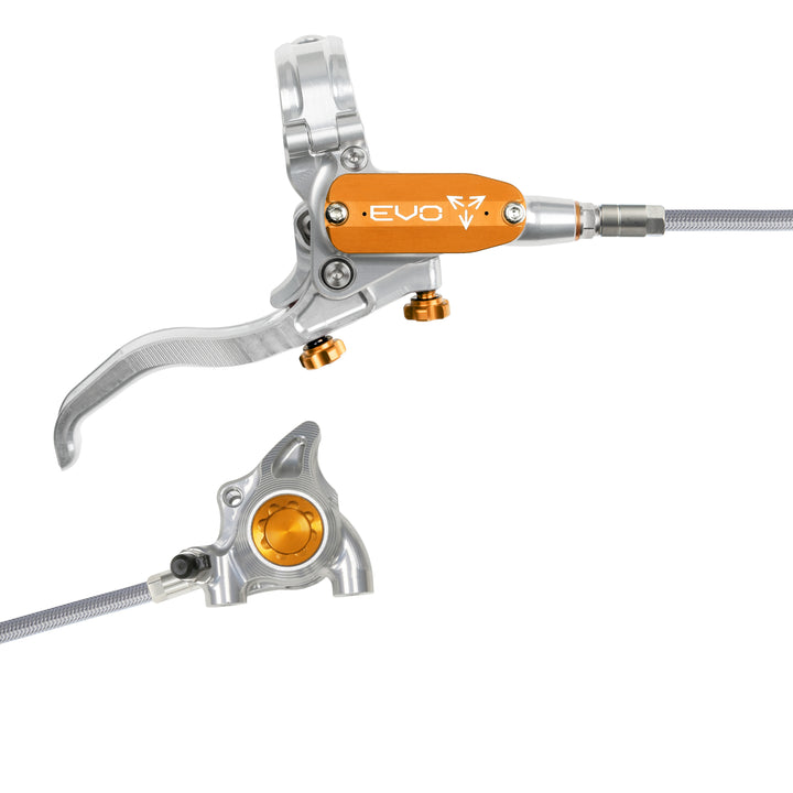 Hope Tech EVO X2 Flat Mount Mountain Bike Brakes Braided Hose Right Hand Lever Silver/Orange