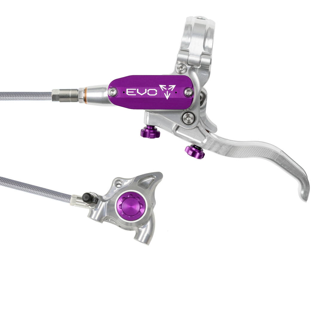 Hope Tech EVO X2 Flat Mount Mountain Bike Brakes Braided Hose Left Hand Lever Silver/Purple