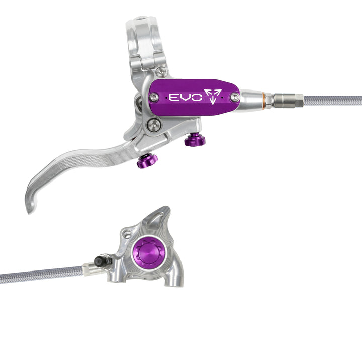 Hope Tech EVO X2 Flat Mount Mountain Bike Brakes Braided Hose Right Hand Lever Silver/Purple
