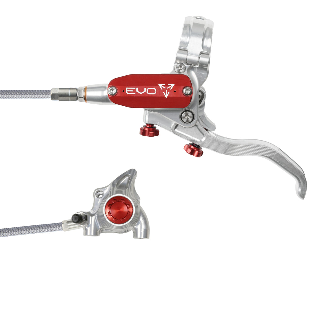 Hope Tech EVO X2 Flat Mount Mountain Bike Brakes Braided Hose Left Hand Lever Silver/Red