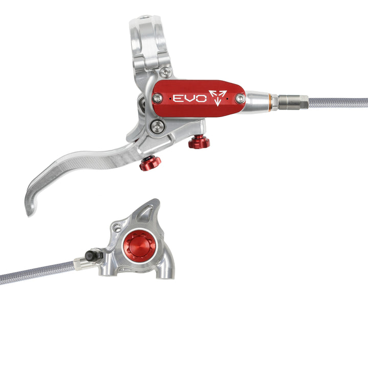 Hope Tech EVO X2 Flat Mount Mountain Bike Brakes Braided Hose Right Hand Lever Silver/Red