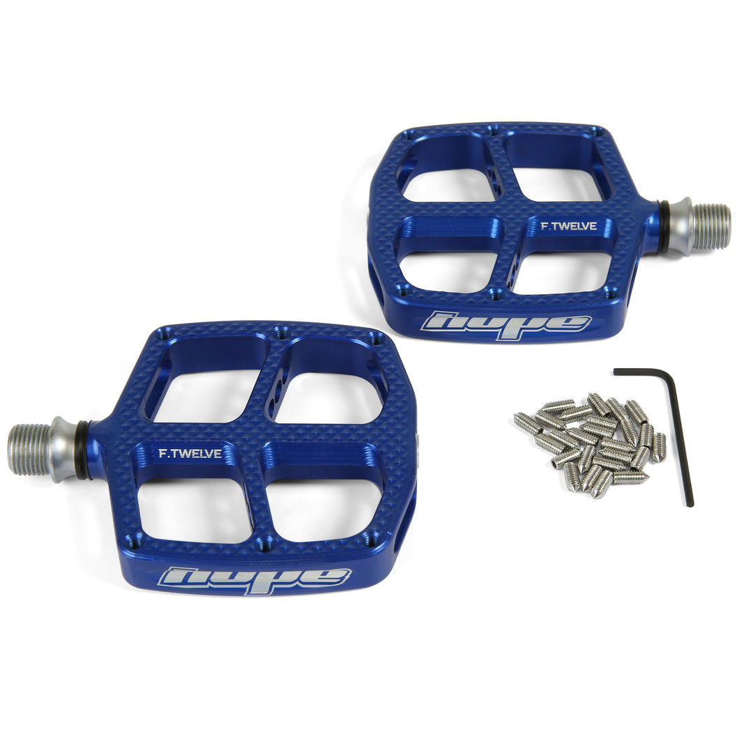 Hope F12 Small Flat Mountain Bike Pedals Blue