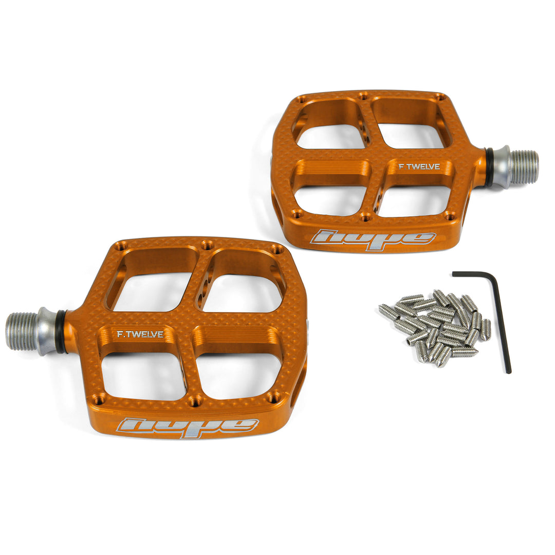 Hope F12 Small Flat Mountain Bike Pedals Orange