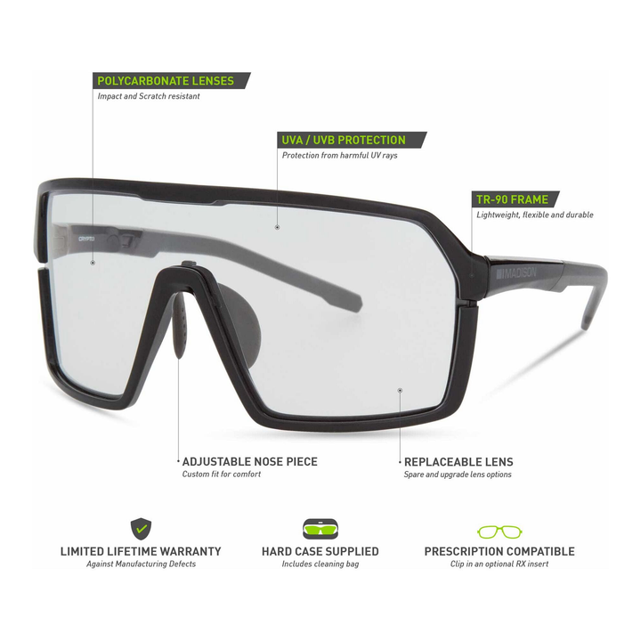 Madison Crypto Glasses Black/Clear Lens Features