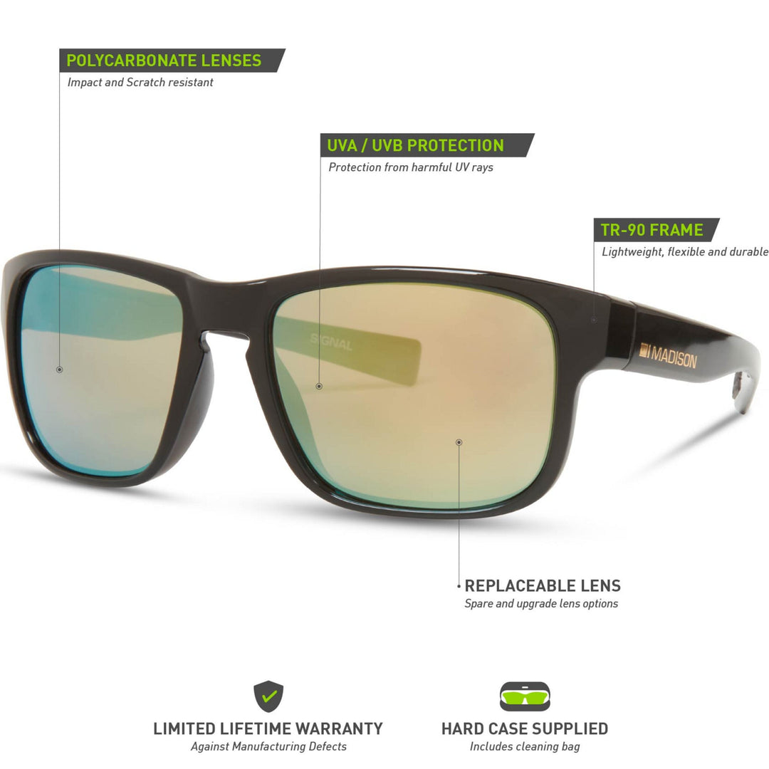 Madison Signal Glasses Features Matt Black - Black Mirror Front