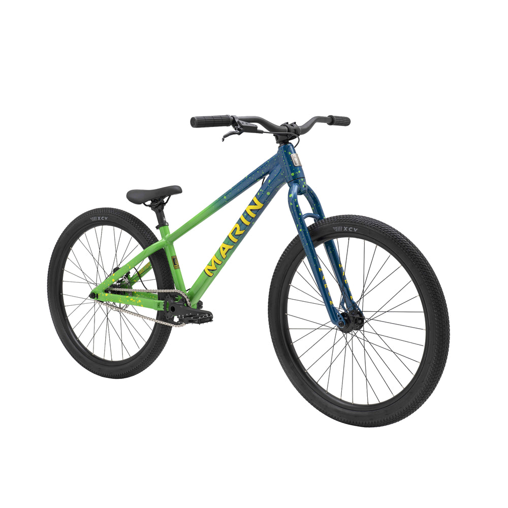Marin Alcatraz 1 pump track or dirt jump mountain bike in green and blue