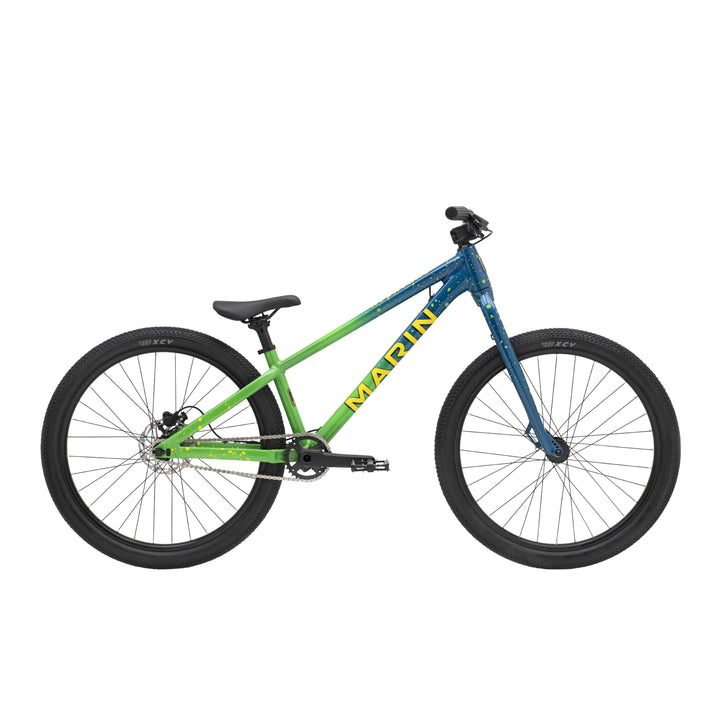 Marin Alcatraz 1 pump track or dirt jump mountain bike in green and blue