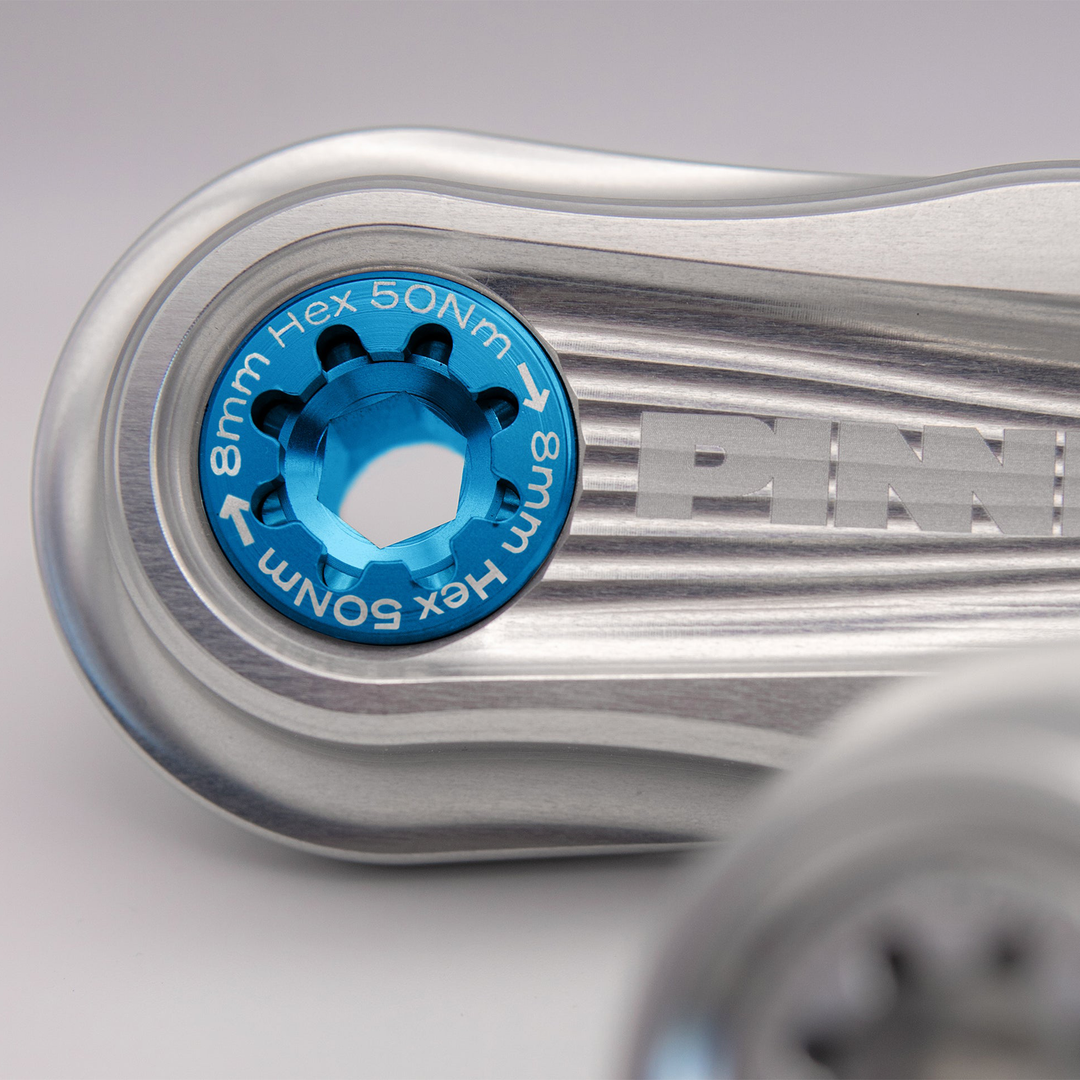 PINND eBike Cranks Bosch/Isis Silver With Blue Captive Nut