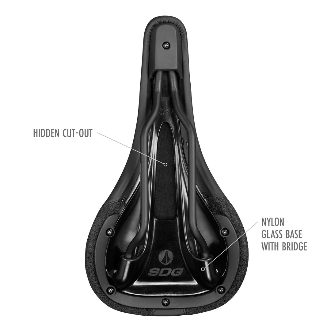 SDG Bel Air V3 Lux Alloy Traditional Mountain Bike Saddle Underside Features