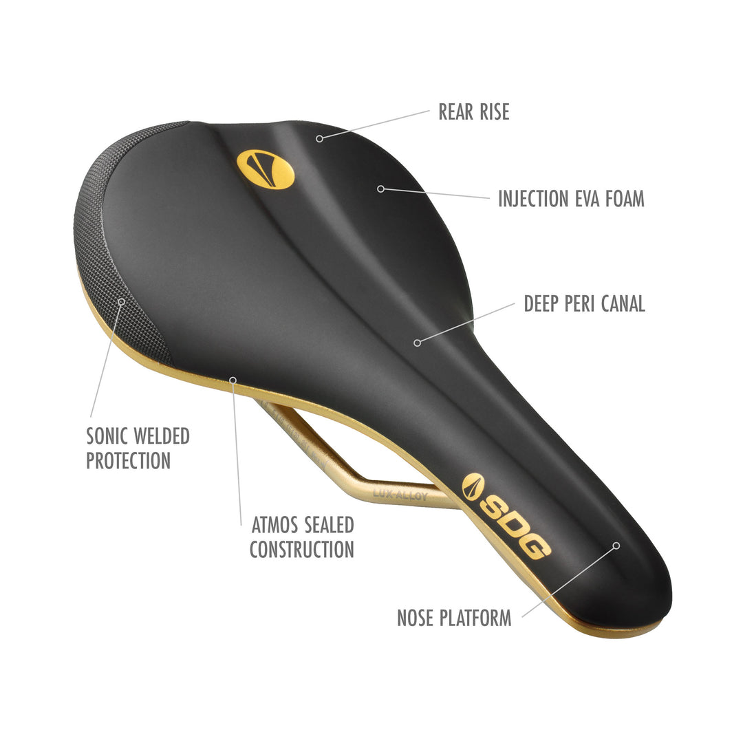 SDG Bel Air V3 Galactic Lux Alloy Mountain Bike Saddle Gold Features