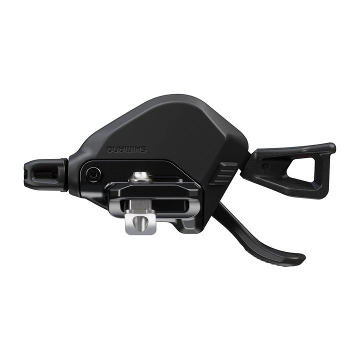 A black Shimano Deore XT 11 Speed Linkglide mountain bike gear shift lever with I-Spec EV clamp.