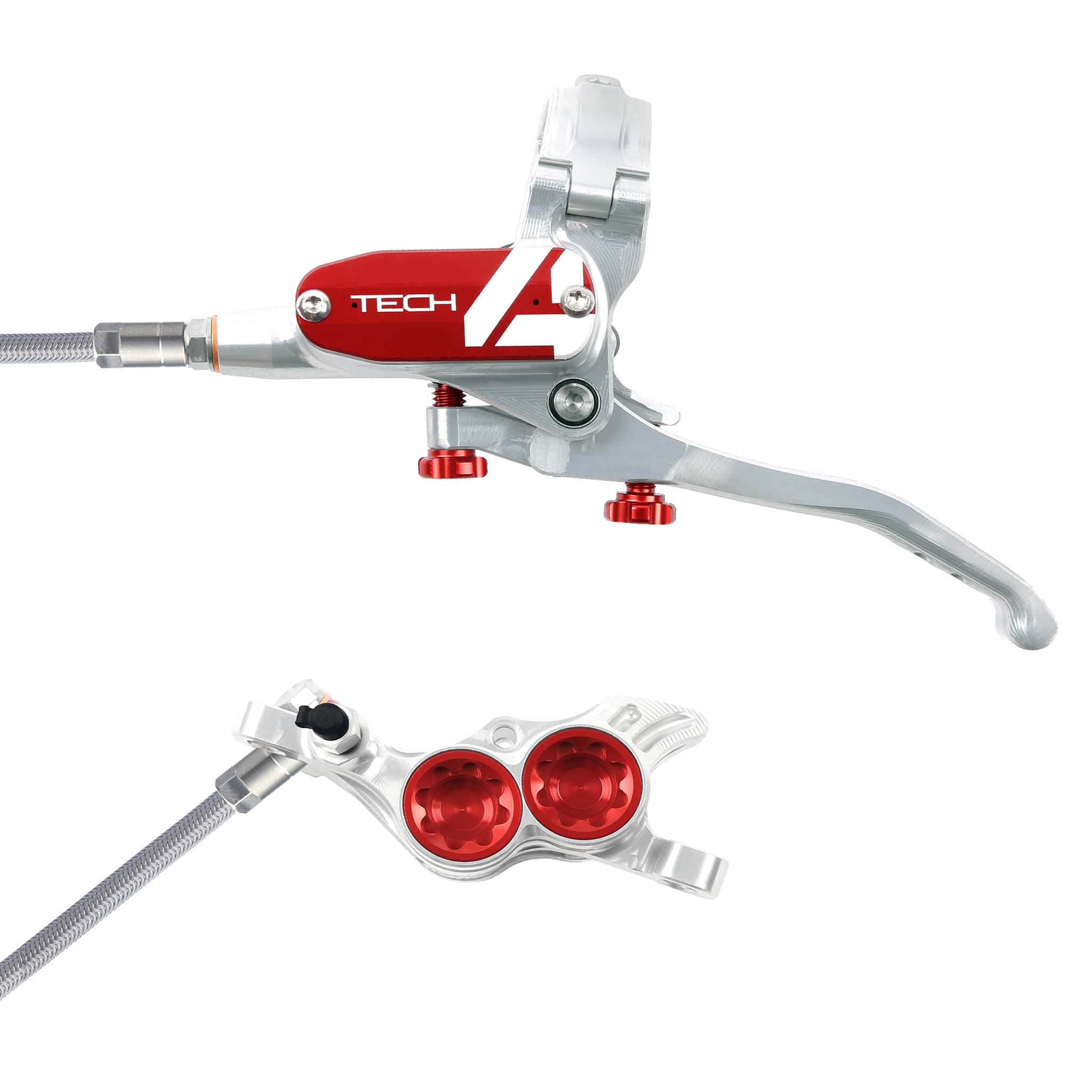 Hope Tech 4 Silver Red T4 E4 Braided Disc Brake